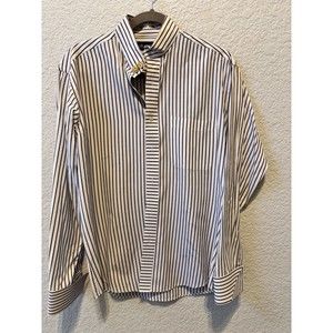 Bruno Conte Mens Dress Shirt Size 15-1/2  White Striped French Cuffs Button Up